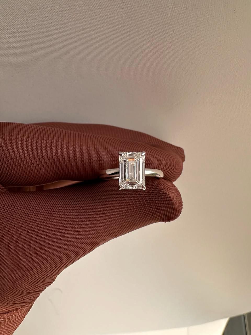 3 Ct Emerald Cut Lab Diamond Solitaire Engagement Ring, IGI Certified Bridal Wedding Ring