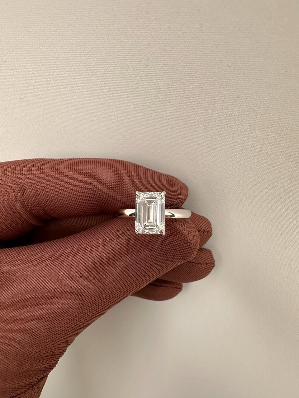 3 Ct Emerald Cut Lab Diamond Solitaire Engagement Ring, IGI Certified Bridal Wedding Ring