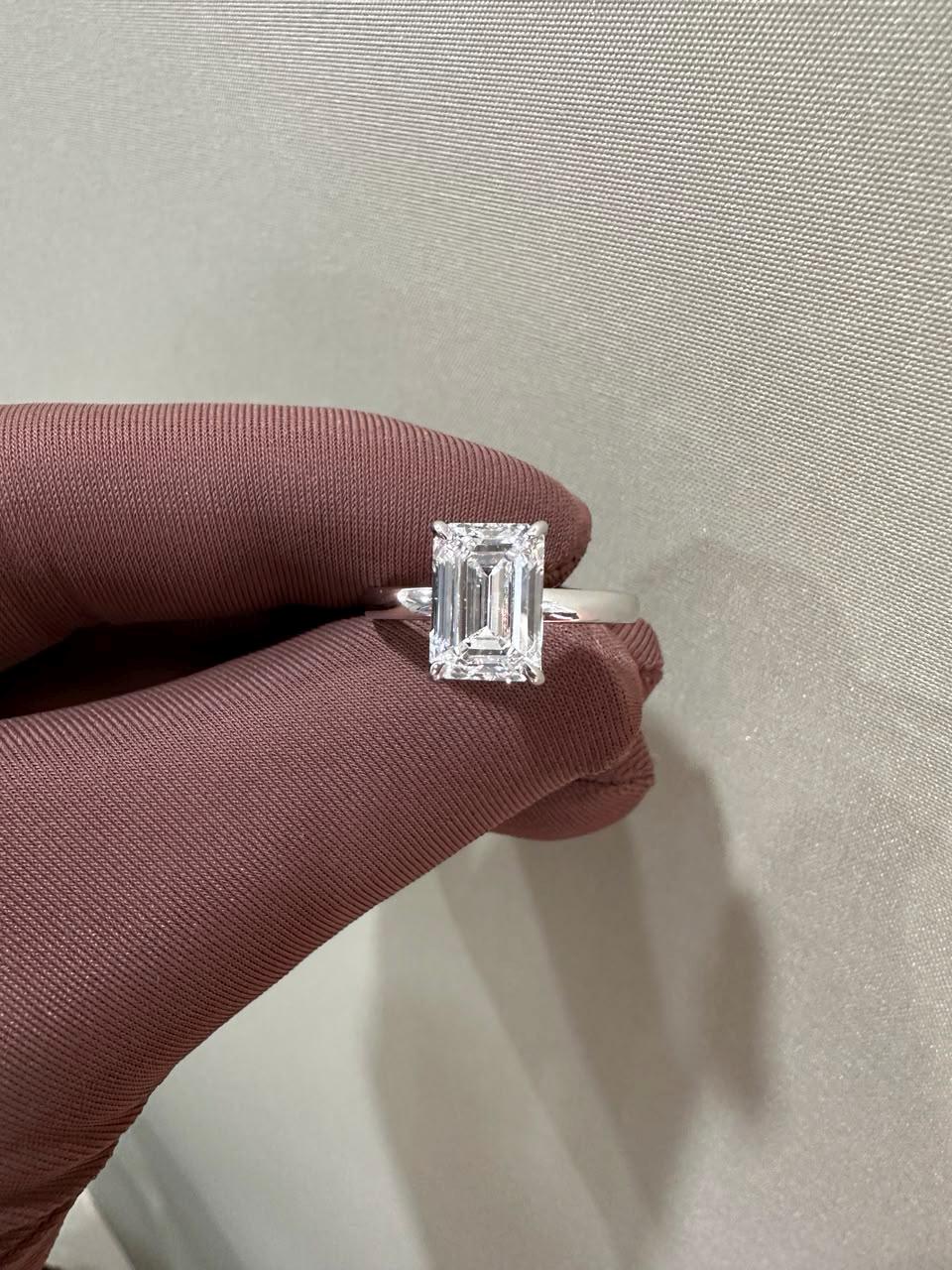 3 Ct Emerald Cut Lab Diamond Solitaire Engagement Ring, IGI Certified Bridal Wedding Ring