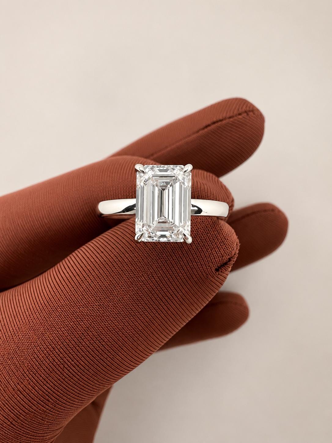 3 Ct Emerald Cut Lab Diamond Solitaire Engagement Ring, IGI Certified Bridal Wedding Ring
