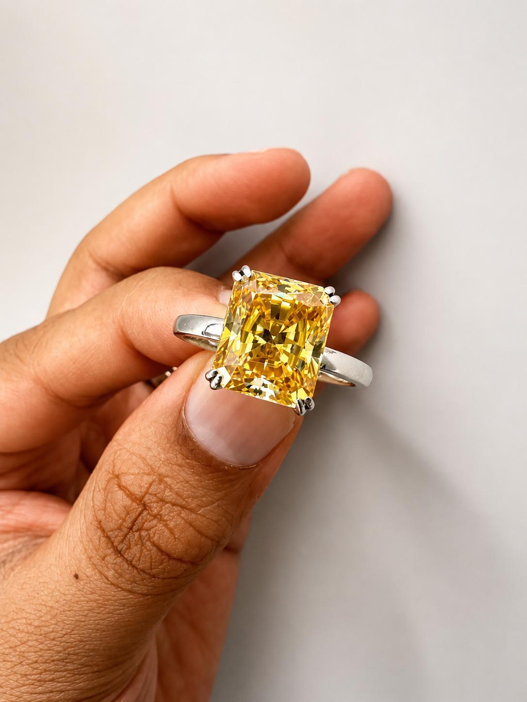 7 CT Radiant Moissanite Solitaire Ring | 14K White Gold Yellow Gemstone Band