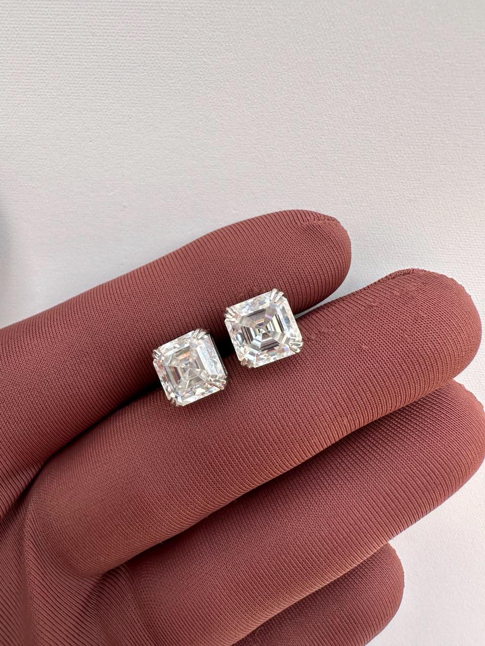 10CT Asscher Cut Moissanite Stud Earrings | 14K White Gold, Screw Back, Men's diamond studs