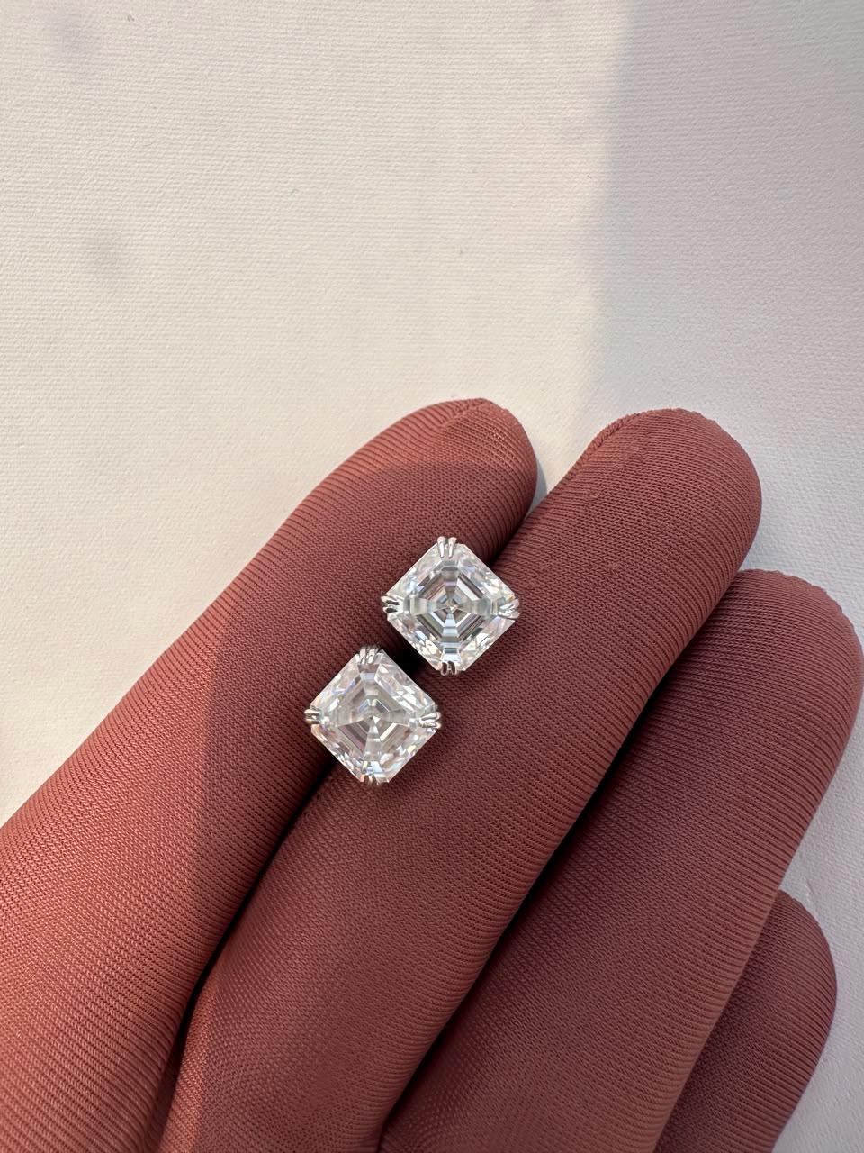 10CT Asscher Cut Moissanite Stud Earrings | 14K White Gold, Screw Back, Men's diamond studs