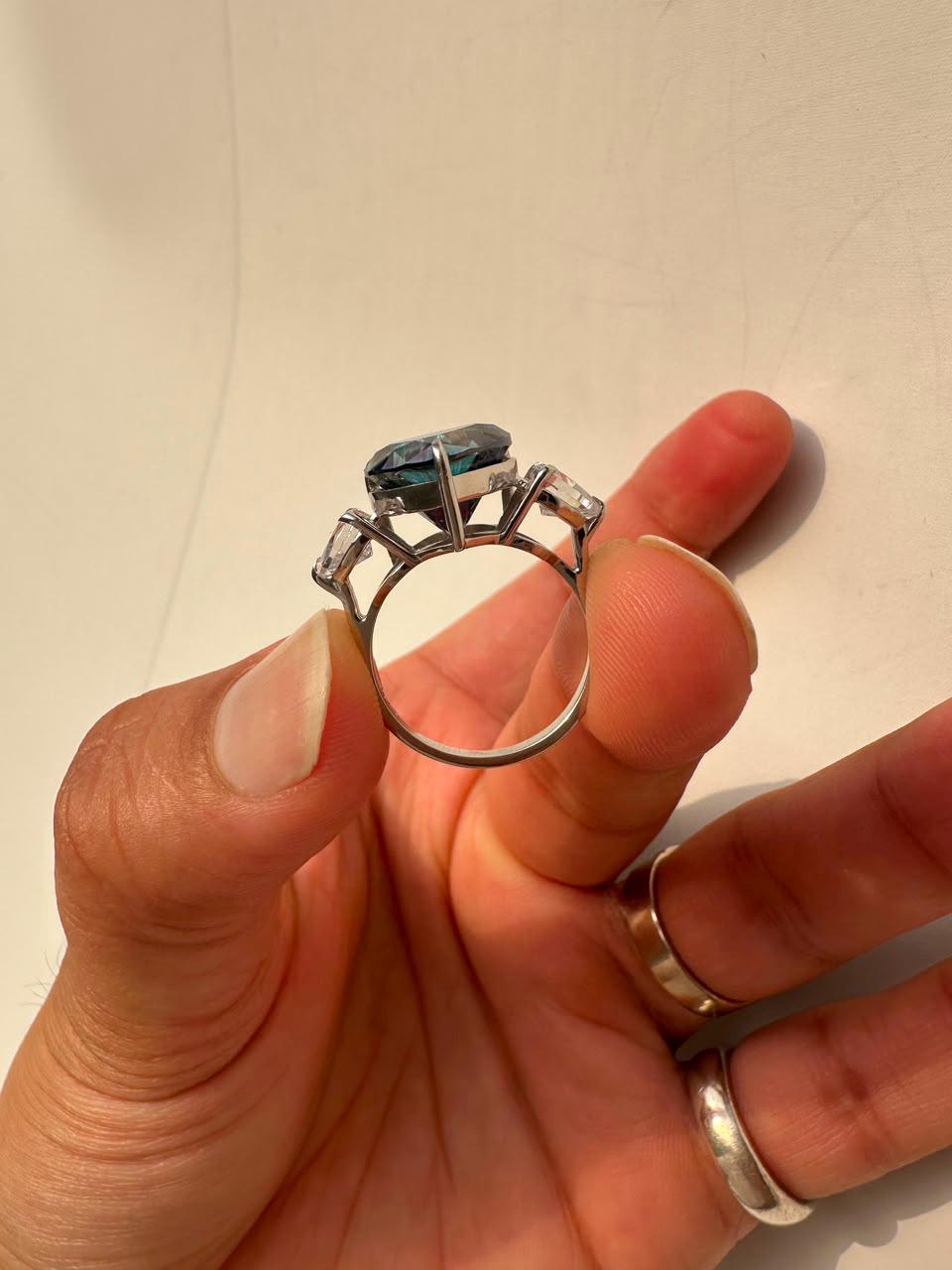 7 CT Alexandrite Heart Moissanite Engagement Ring, 14K White Gold Three stone Ring