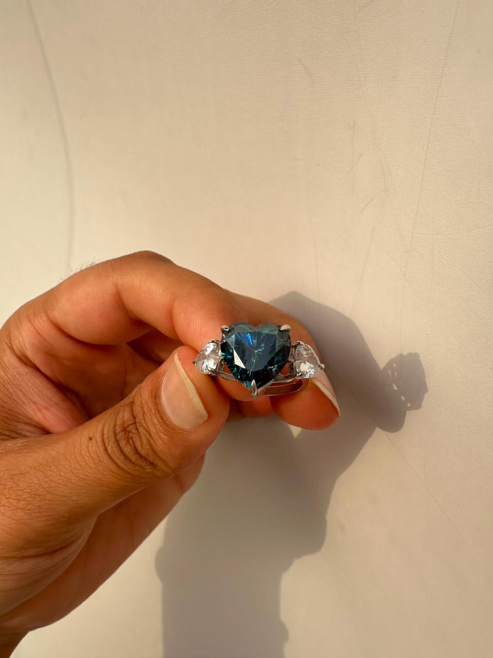 7 CT Alexandrite Heart Moissanite Engagement Ring, 14K White Gold Three stone Ring