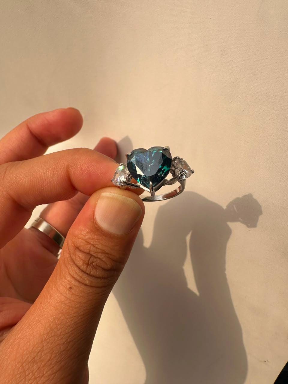 7 CT Alexandrite Heart Moissanite Engagement Ring, 14K White Gold Three stone Ring
