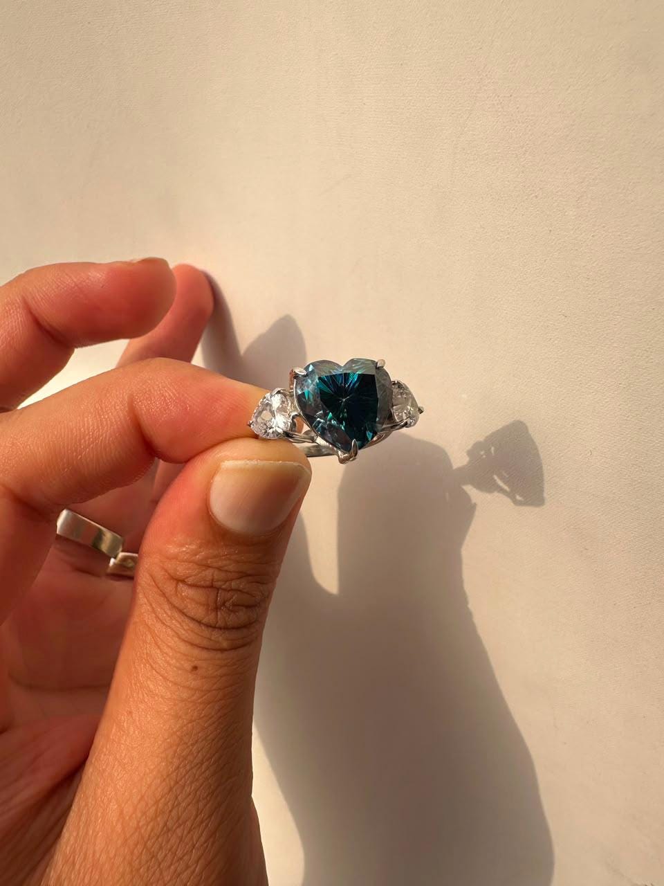 7 CT Alexandrite Heart Moissanite Engagement Ring, 14K White Gold Three stone Ring