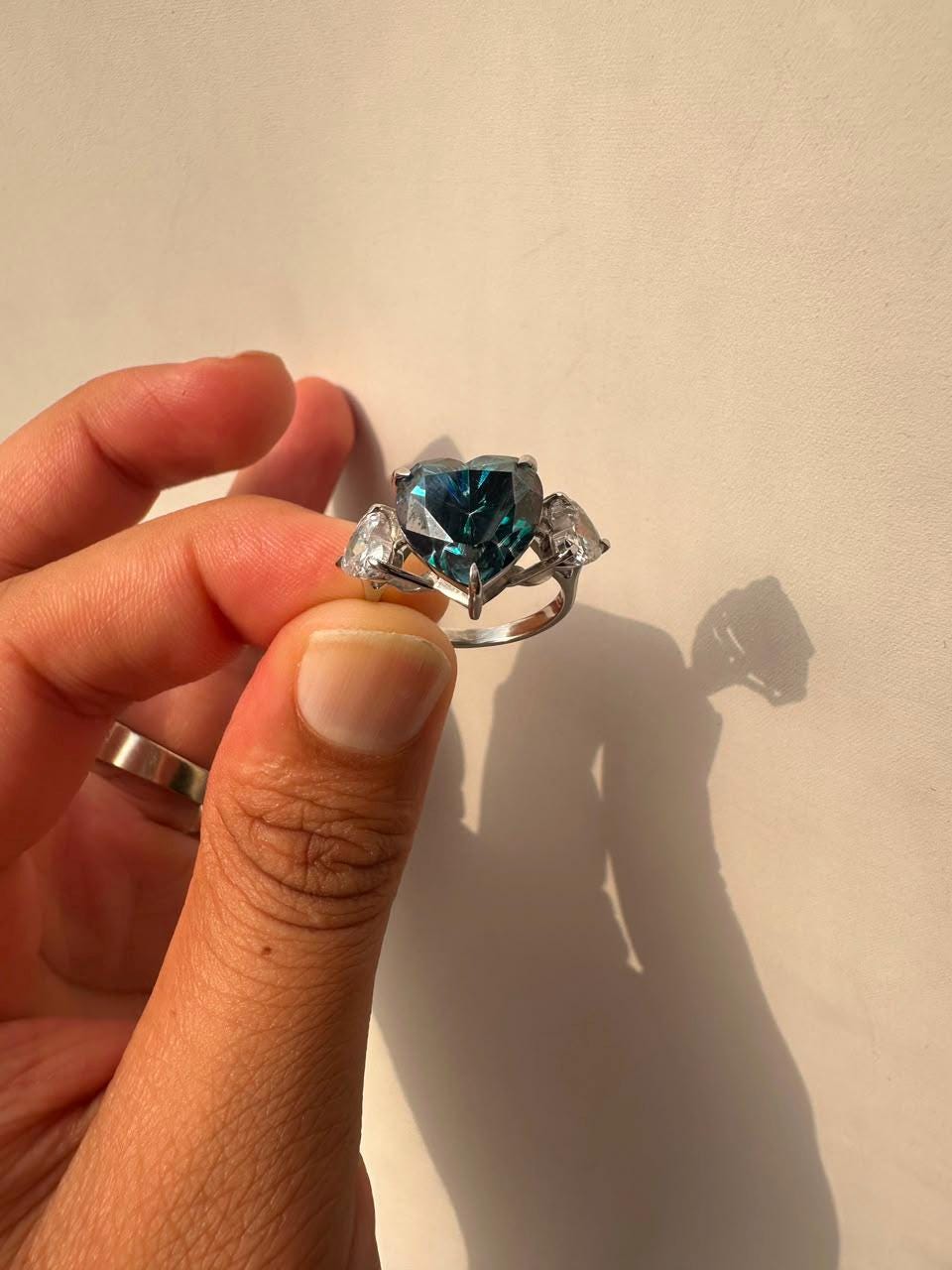 7 CT Alexandrite Heart Moissanite Engagement Ring, 14K White Gold Three stone Ring