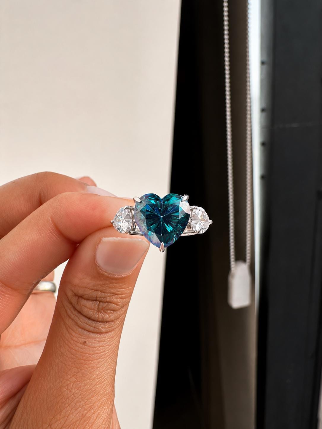 7 CT Alexandrite Heart Moissanite Engagement Ring, 14K White Gold Three stone Ring