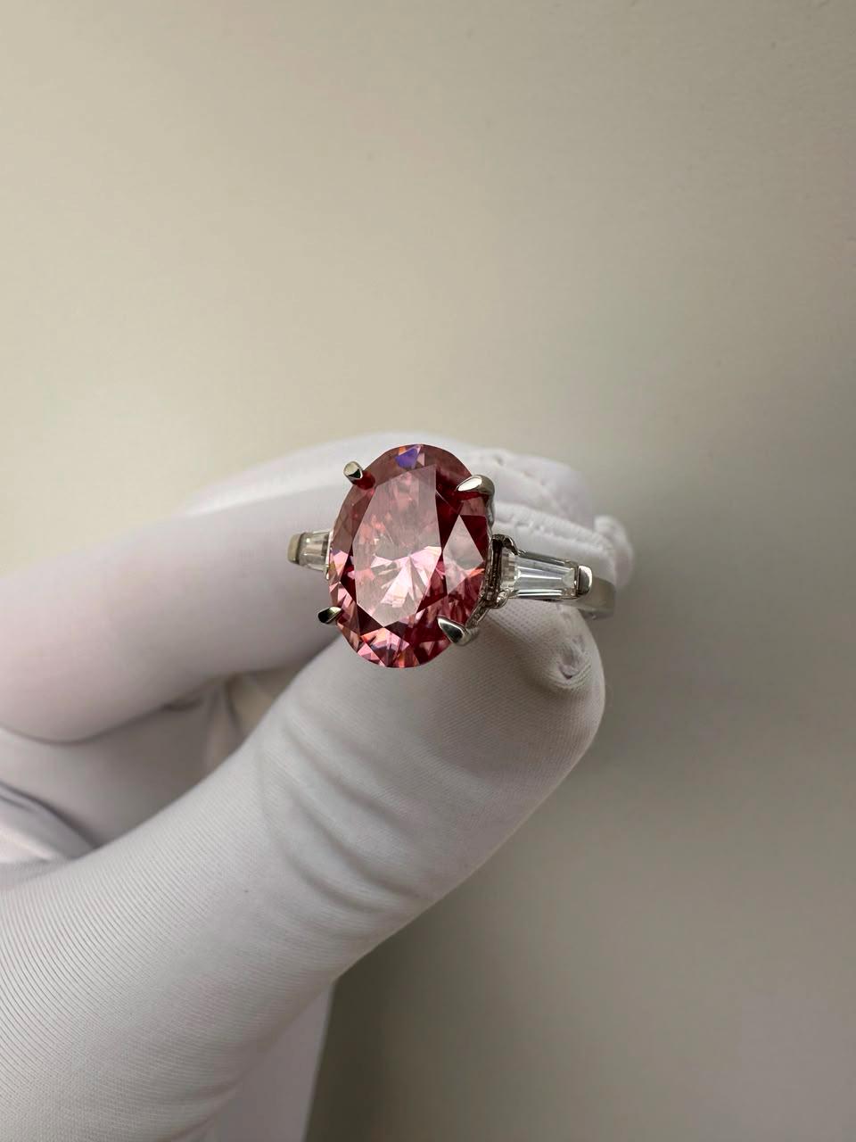 6 Ct Pink Oval Moissanite Engagement Ring, 14K White Gold, Statement Bridal Ring