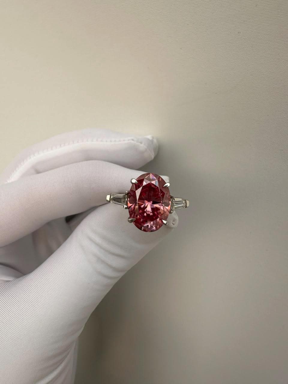 6 Ct Pink Oval Moissanite Engagement Ring, 14K White Gold, Statement Bridal Ring