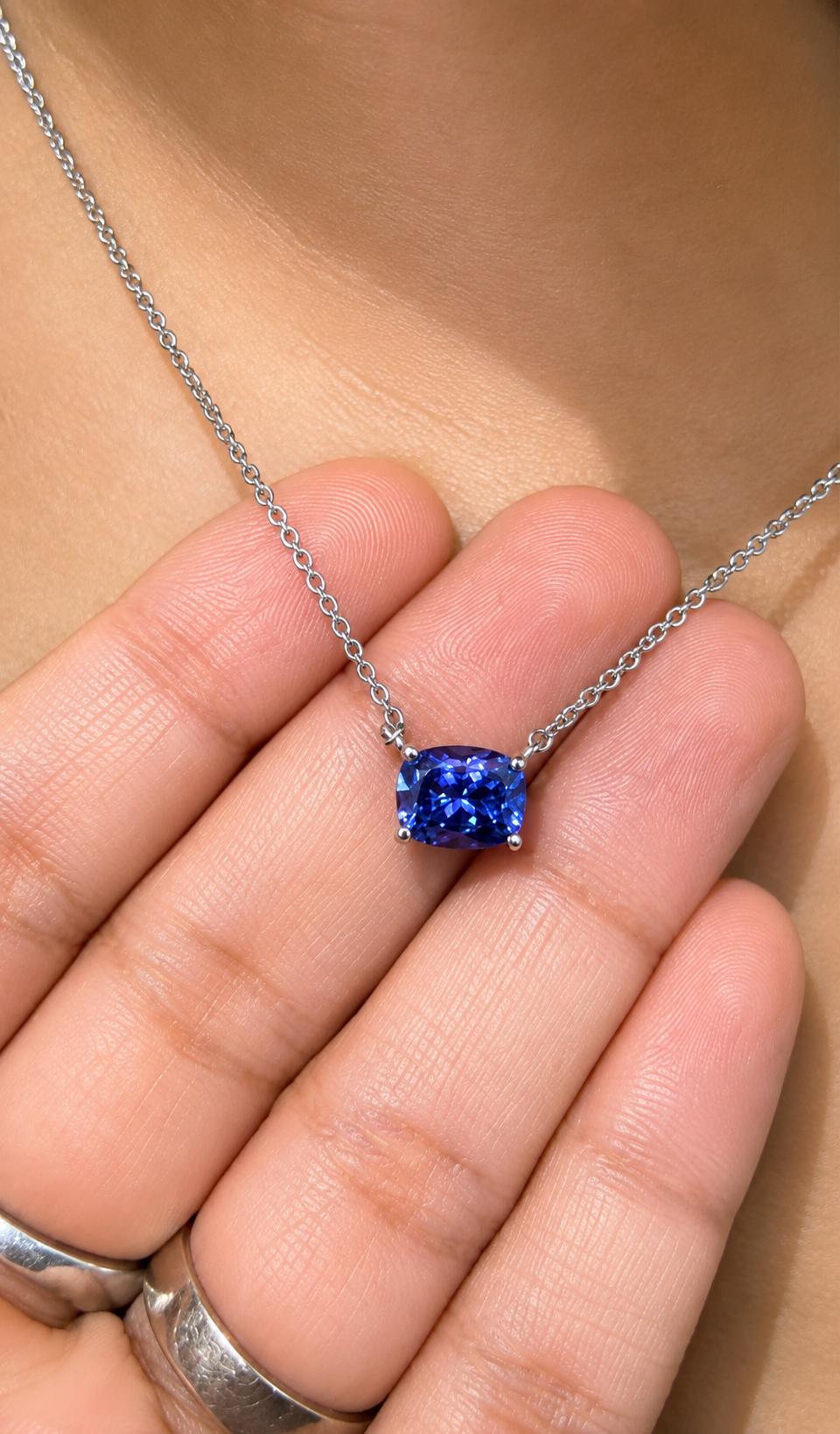 14K Gold Cushion Tanzanite Solitaire Pendant Necklace, Blue Violet Gemstone, Christmas Gifts