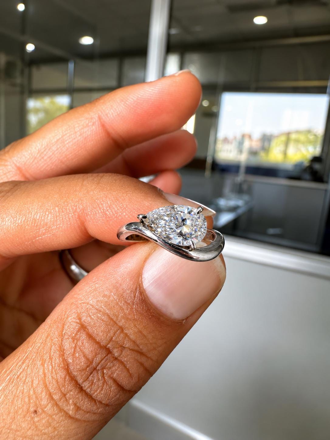 1 CT Pear Lab Diamond Signet Ring, 14K White Gold Curved Band, IGI Certified