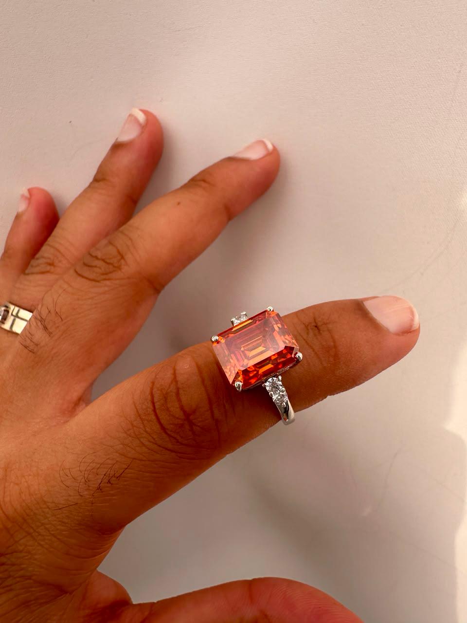 5 CT Emerald Cut Fire Moissanite Ring, 14K White Gold Engagement Ring