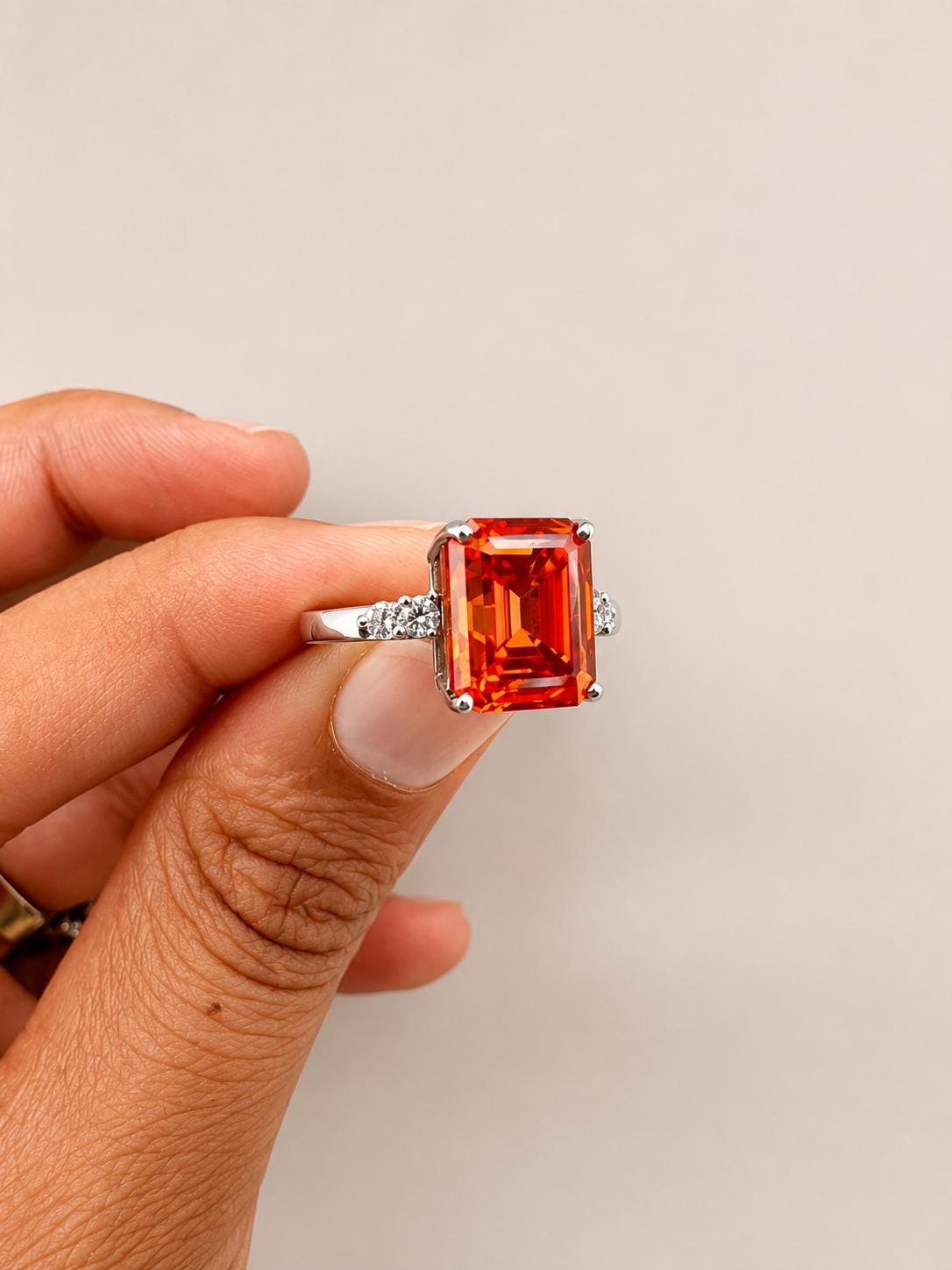5 CT Emerald Cut Fire Moissanite Ring, 14K White Gold Engagement Ring