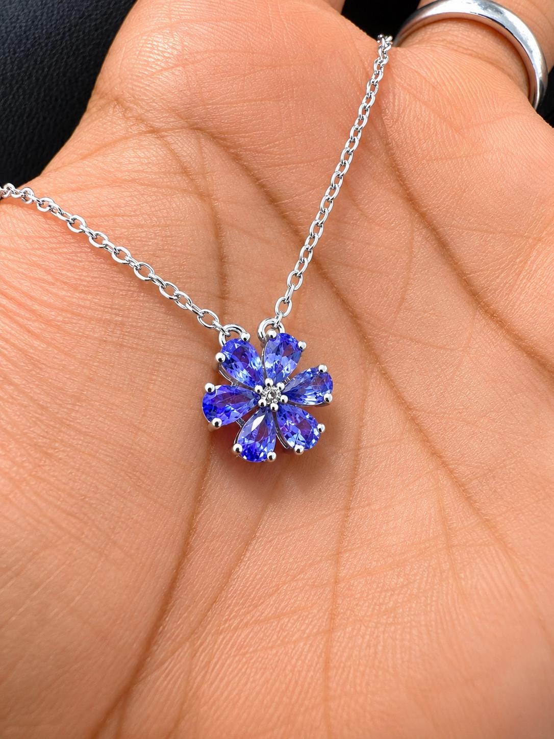 Floral Tanzanite Pendant Necklace | 925 Silver, December Birthstone Jewelry