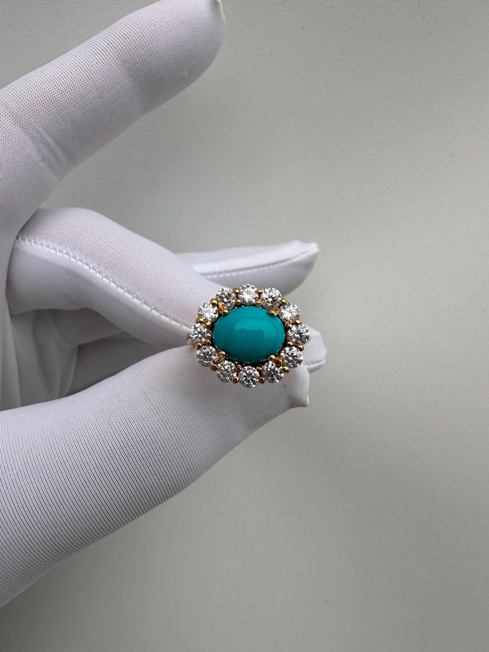 Sleeping Beauty Turquoise Engagement Ring | 14K Yellow Gold Moissanite Halo Ring | Fine Jewelry | Anniversary Gift for Her