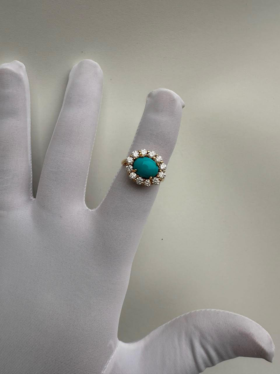 Sleeping Beauty Turquoise Engagement Ring | 14K Yellow Gold Moissanite Halo Ring | Fine Jewelry | Anniversary Gift for Her