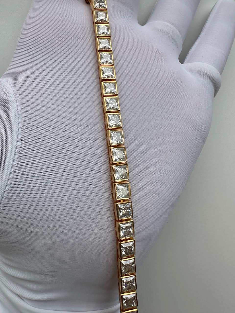 Men's Moissanite Tennis Bracelet, 14K Yellow Gold Sterling Silver, Princess Cut Bezel, 14 CT