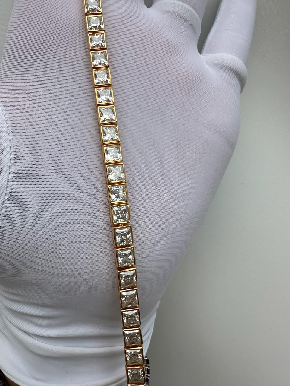 Men's Moissanite Tennis Bracelet, 14K Yellow Gold Sterling Silver, Princess Cut Bezel, 14 CT