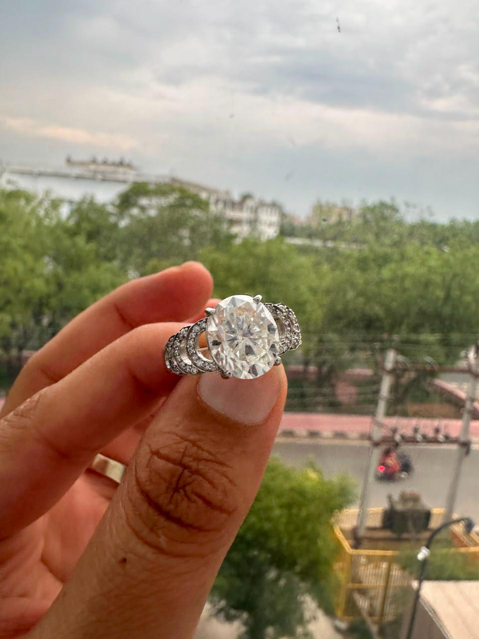 6 CT Oval Cut Moissanite Engagement Ring, 14K White Gold, Anniversary Gift for Her