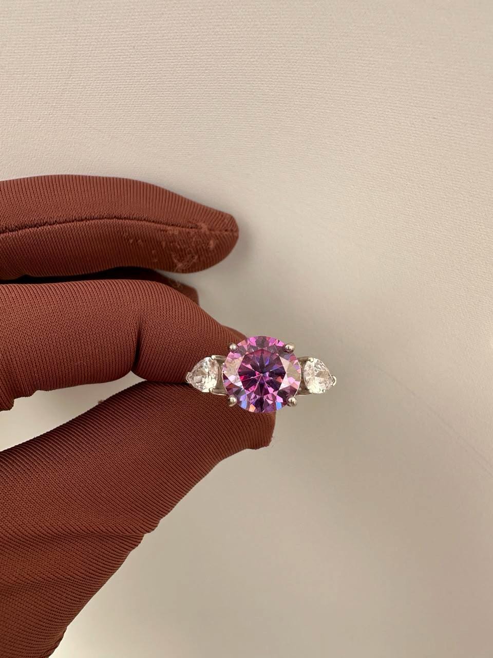 5 CT Round Lavender Moissanite Engagement Ring, 14K White Gold Three Stone Ring