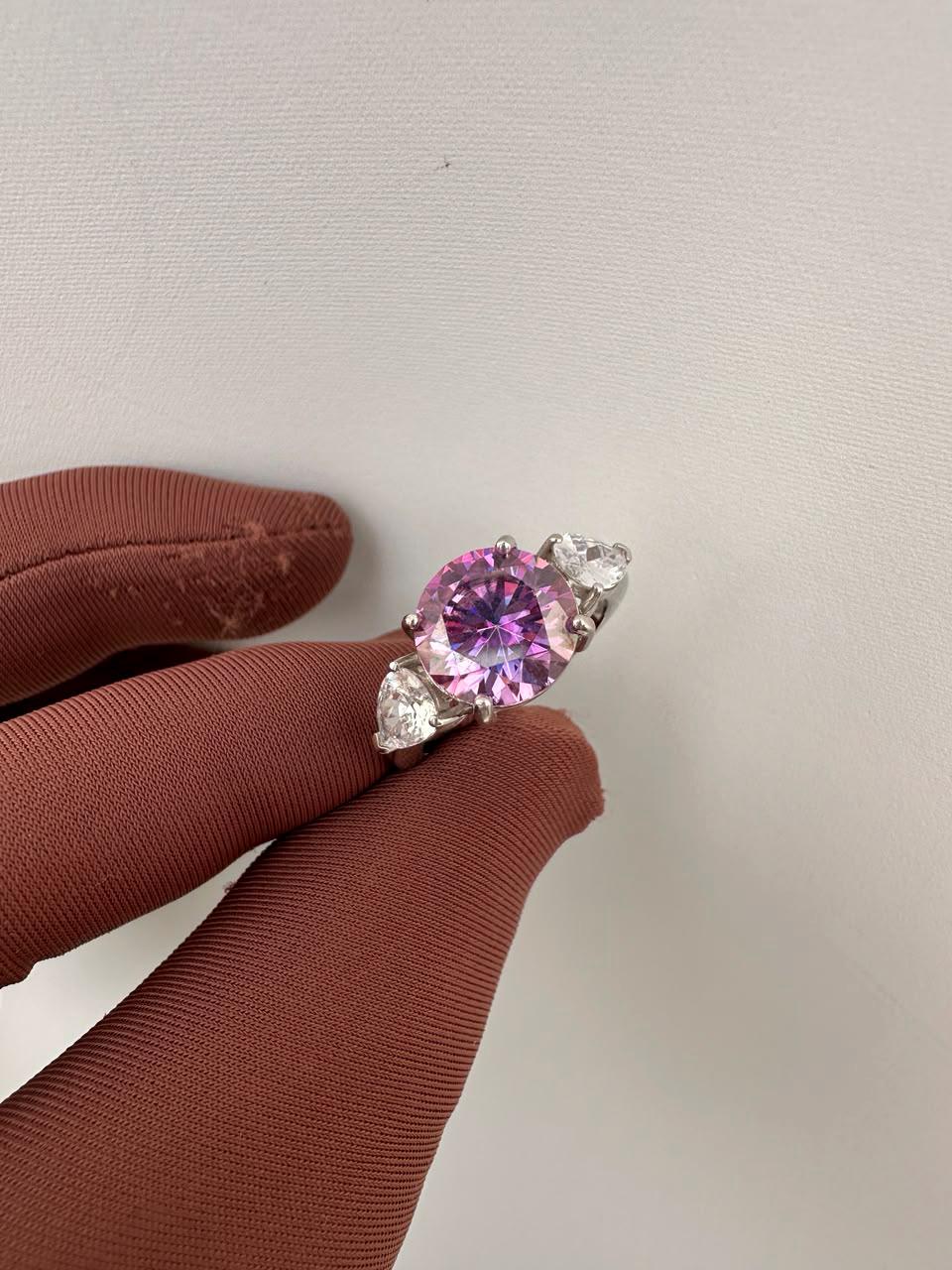 5 CT Round Lavender Moissanite Engagement Ring, 14K White Gold Three Stone Ring