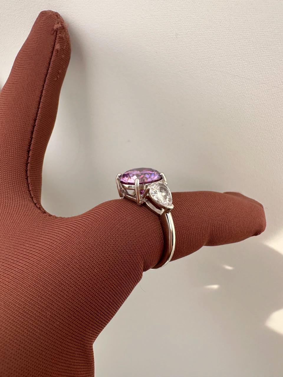 5 CT Round Lavender Moissanite Engagement Ring, 14K White Gold Three Stone Ring