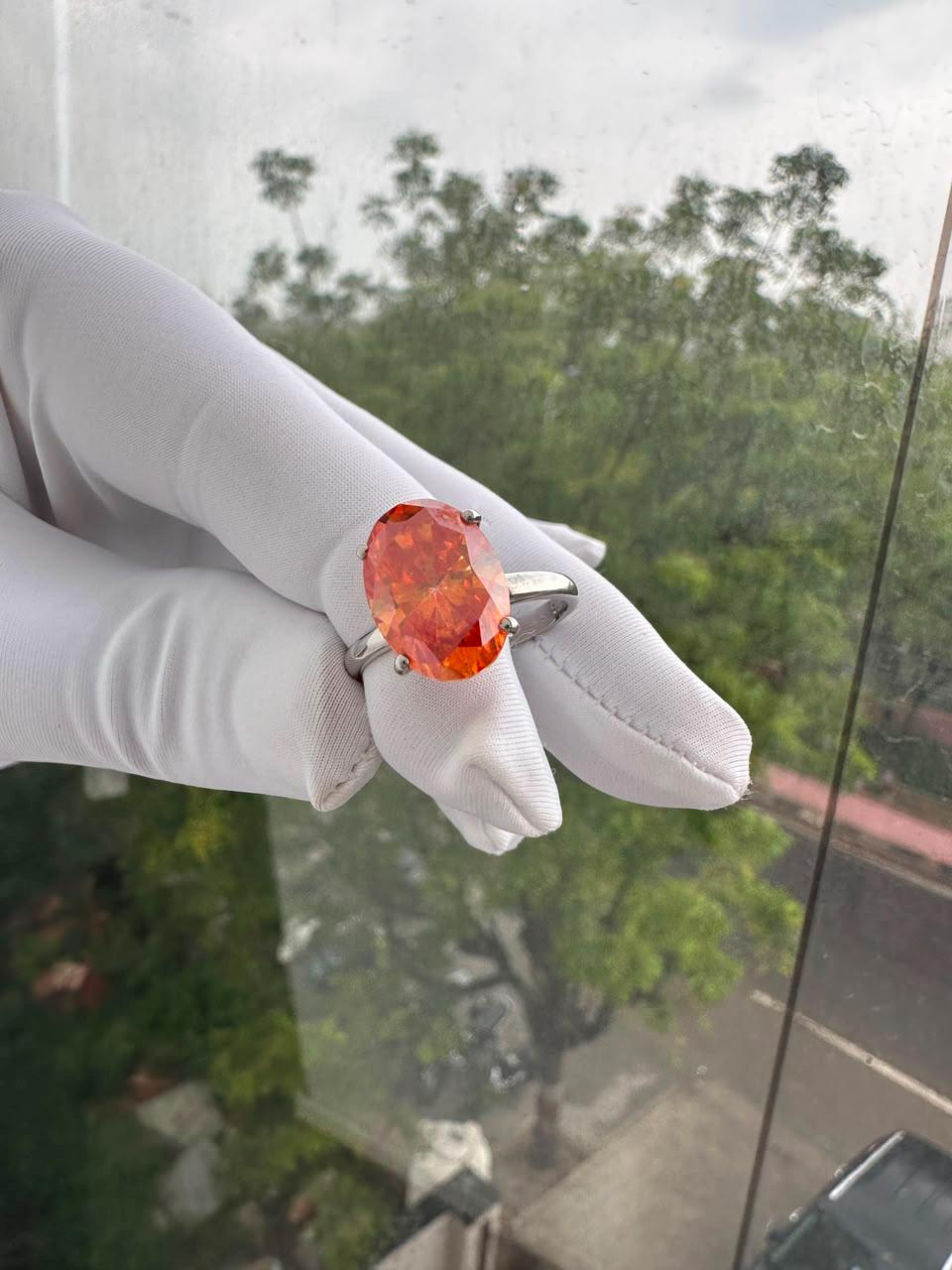 Fire Moissanite Engagement Ring | 14K White Gold | Luxury Cocktail Ring for her