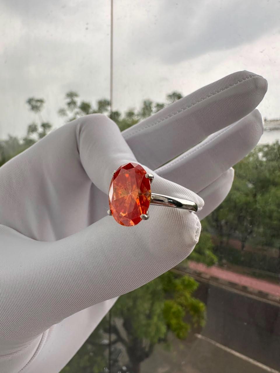 Fire Moissanite Engagement Ring | 14K White Gold | Luxury Cocktail Ring for her