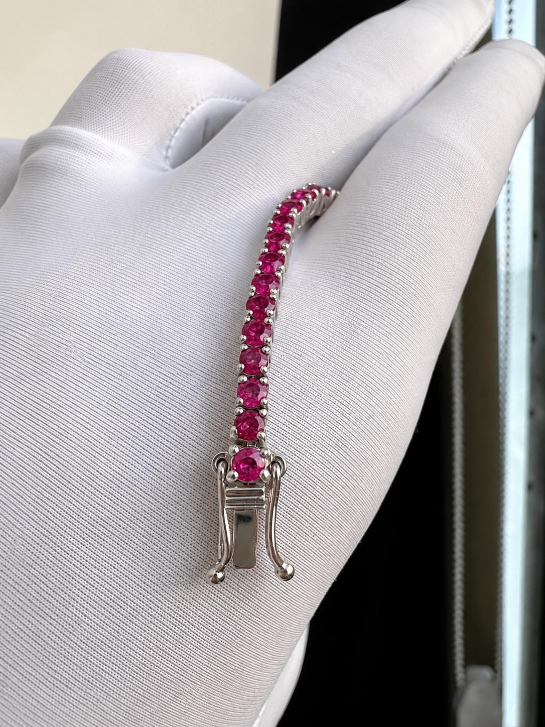 5 Ct Ruby Tennis Bracelet | 14K White Gold, Men's Gemstone Jewelry for gift