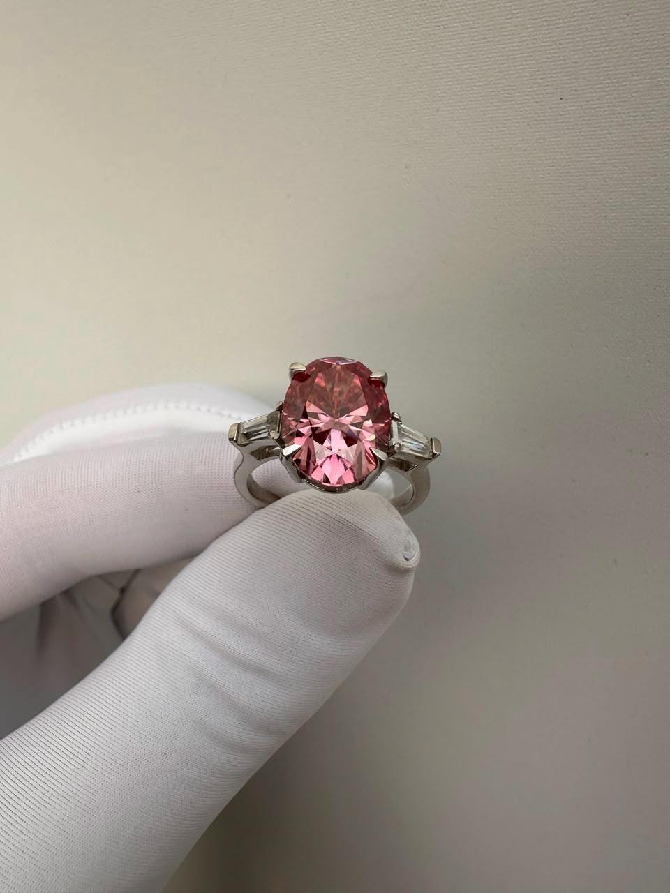 6 Ct Pink Oval Moissanite Engagement Ring, 14K White Gold, Statement Bridal Ring