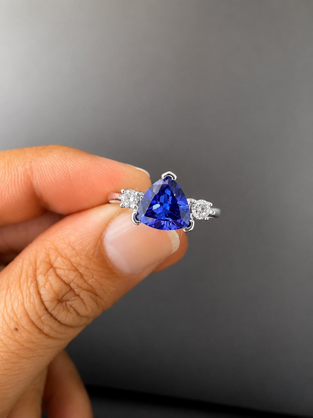14k Gold Tanzanite Ring – Trillion Cut Blue Gemstone Engagement Ring, Anniversary Gift for her