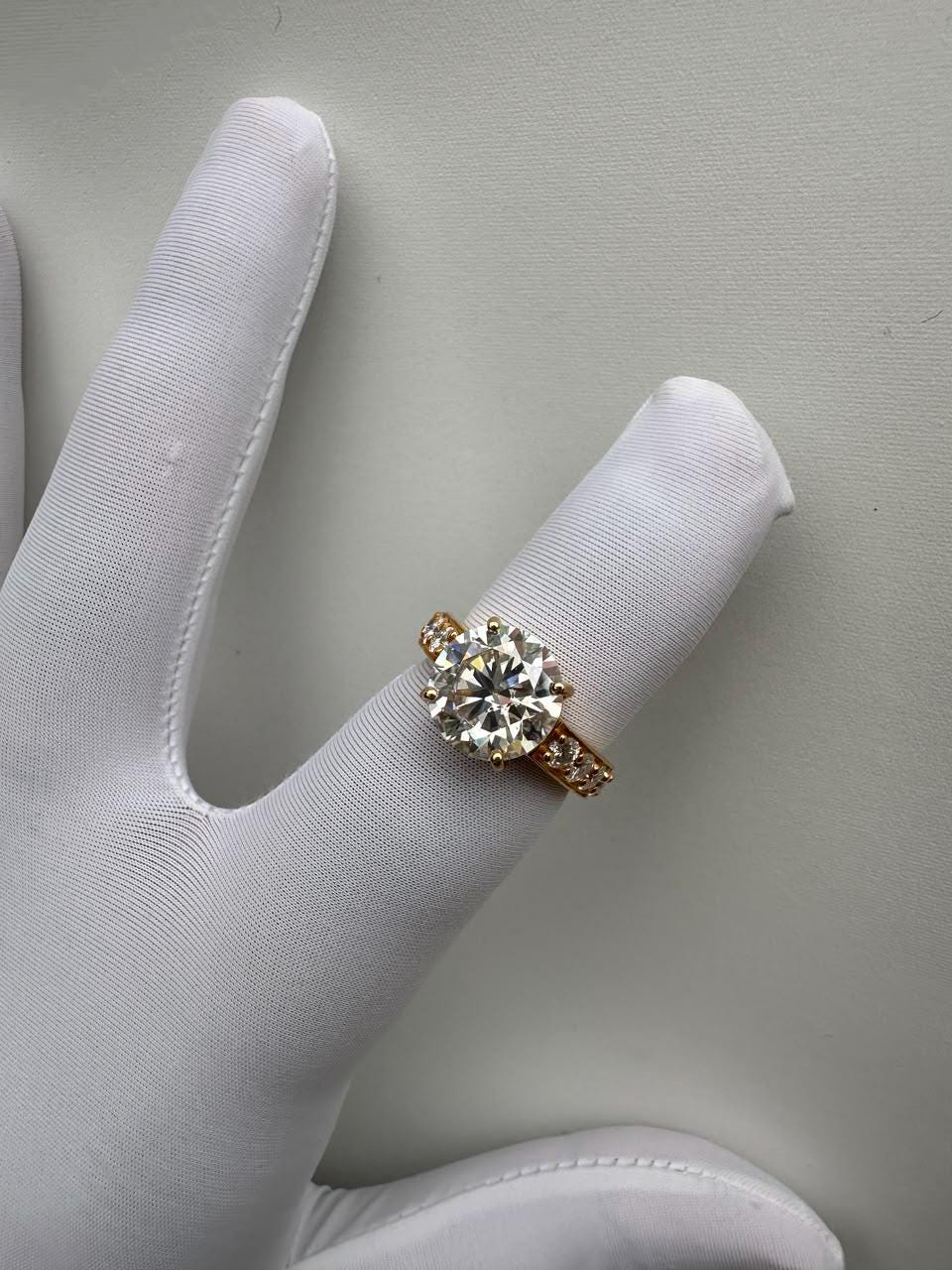 5 CT Round Moissanite Engagement Ring | 14K Yellow Gold, Luxury Anniversary Ring for Her