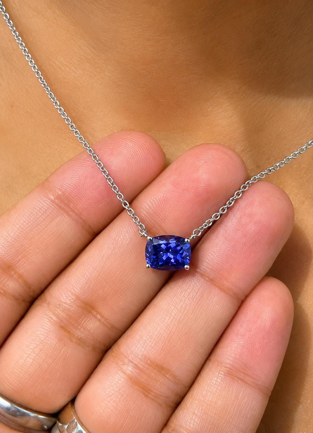14K Gold Cushion Tanzanite Solitaire Pendant Necklace, Blue Violet Gemstone, Christmas Gifts