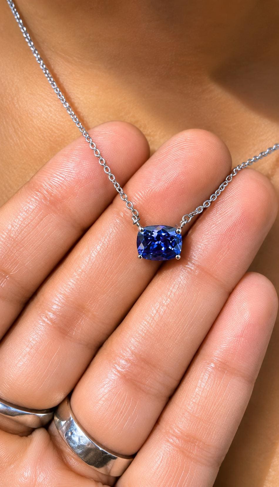 14K Gold Cushion Tanzanite Solitaire Pendant Necklace, Blue Violet Gemstone, Christmas Gifts