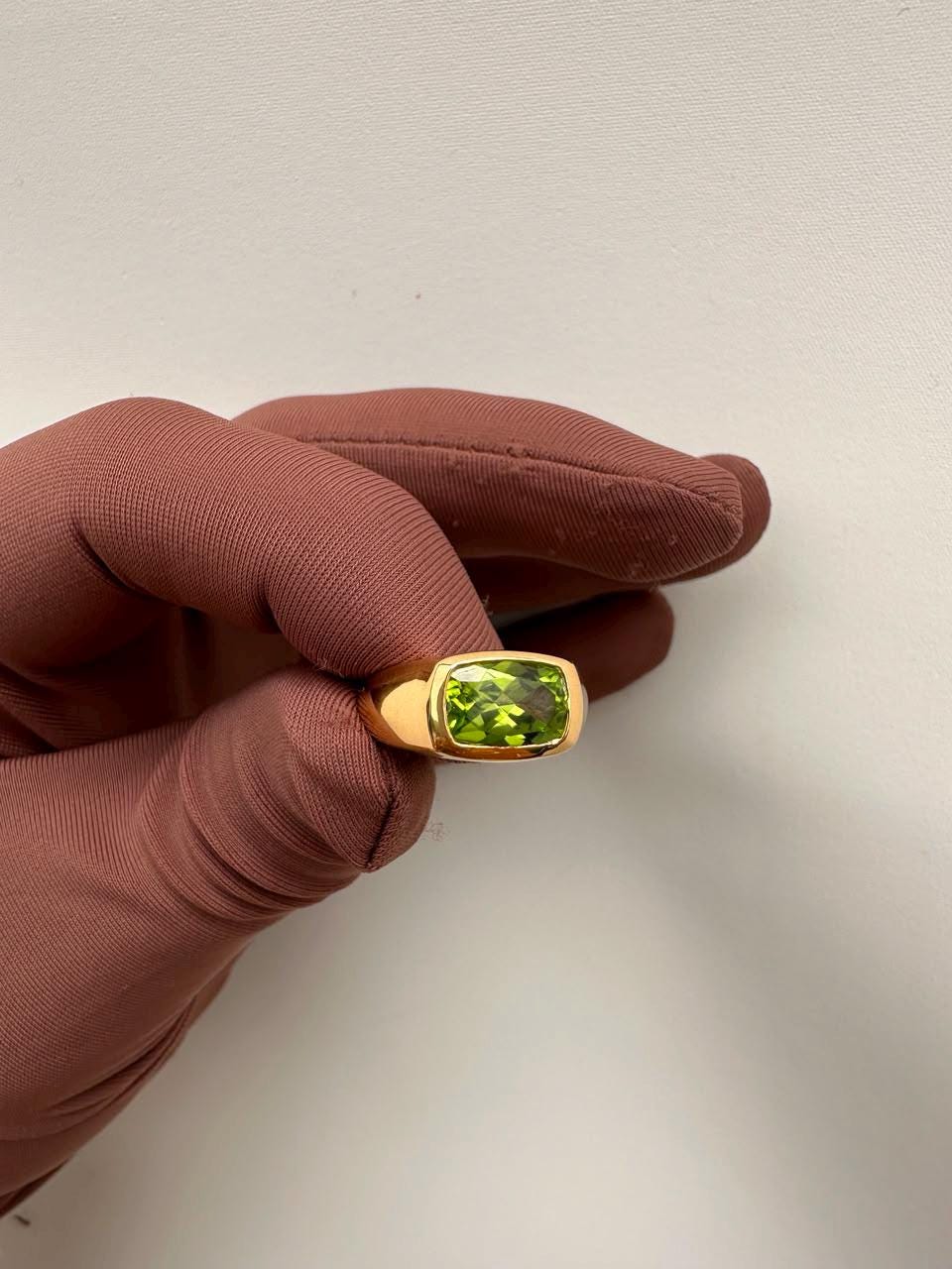 Peridot Signet Ring | 14K Yellow Gold , 3 CT Natural Gemstone Engagement Ring | August Birthstone