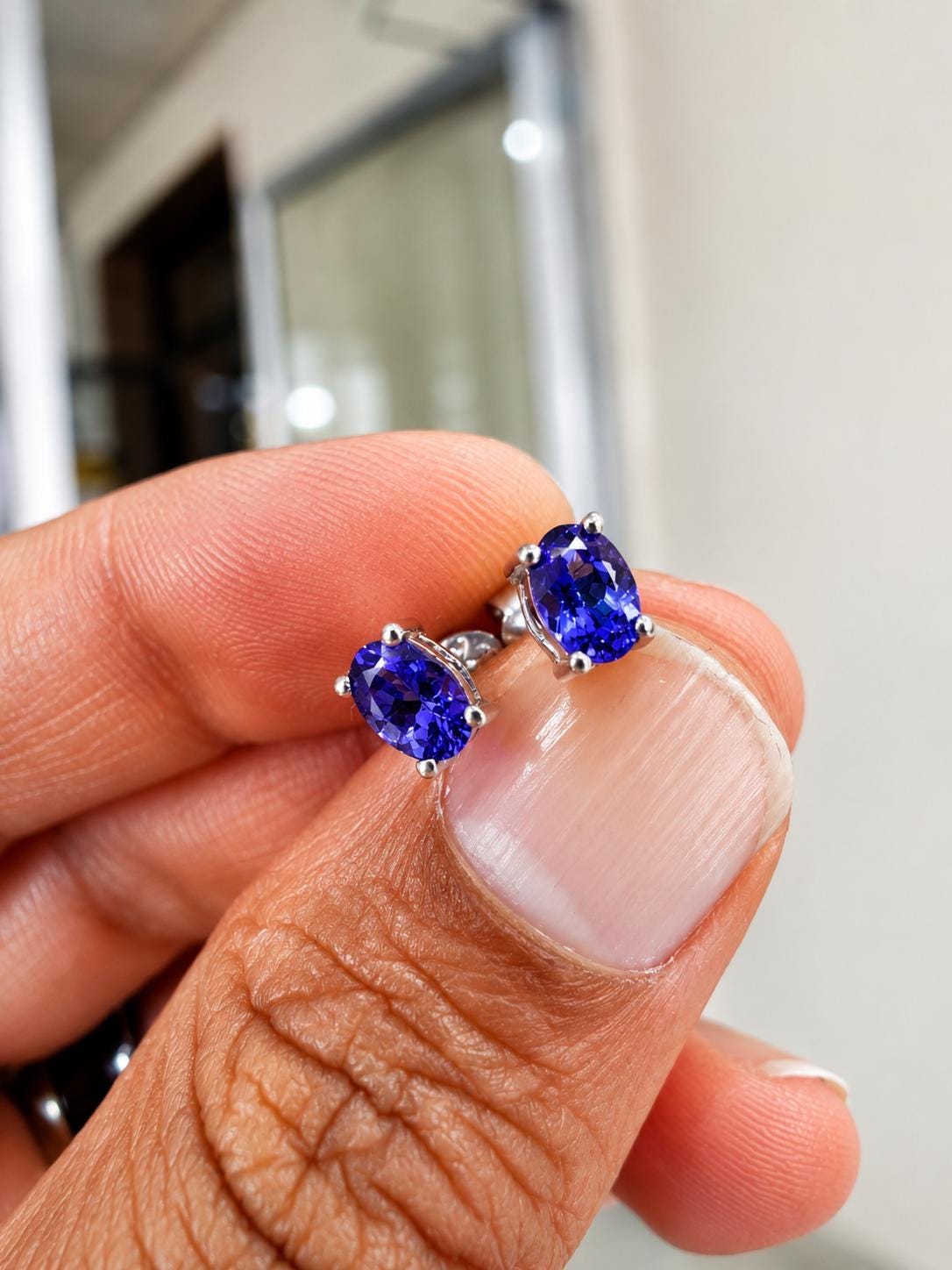 14k Gold Oval Tanzanite Solitaire Studs, December Birthstone, First Anniversary Gift