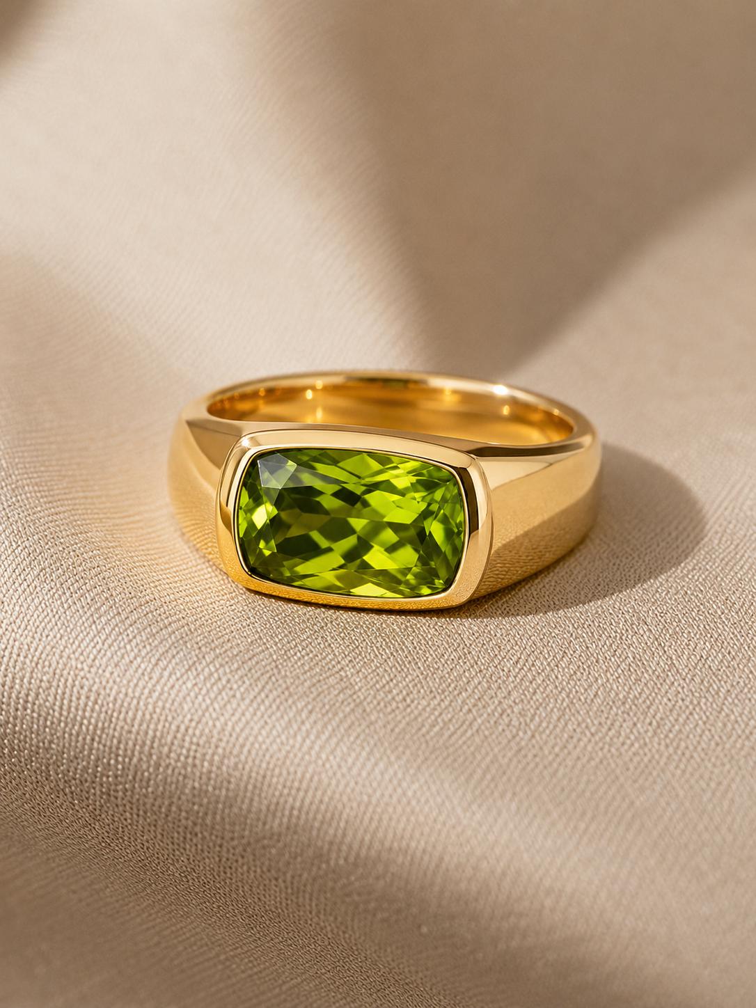 Cushion Cut Peridot Ring | 14K Gold Engagement Ring | Christmas Gift for her