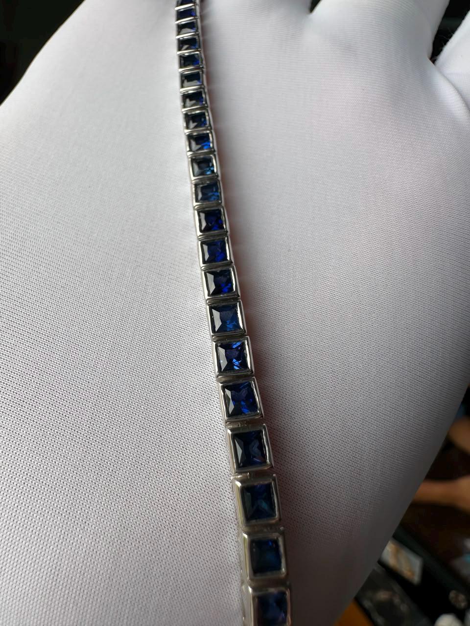 Lab Blue Sapphire Tennis Bracelet | 925 Sterling Silver, 12 CT Anniversary gift for him