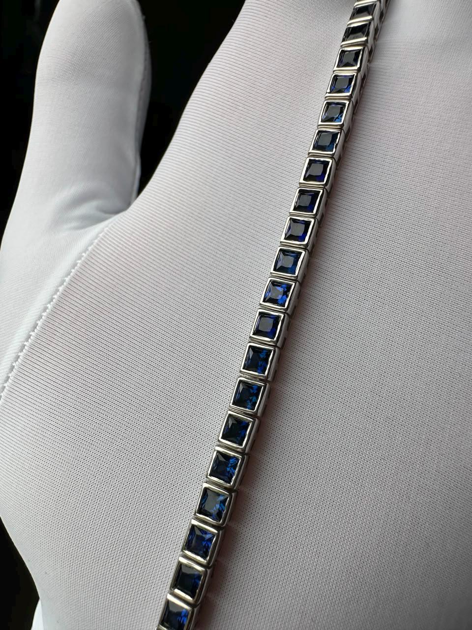 Lab Blue Sapphire Tennis Bracelet | 925 Sterling Silver, 12 CT Anniversary gift for him