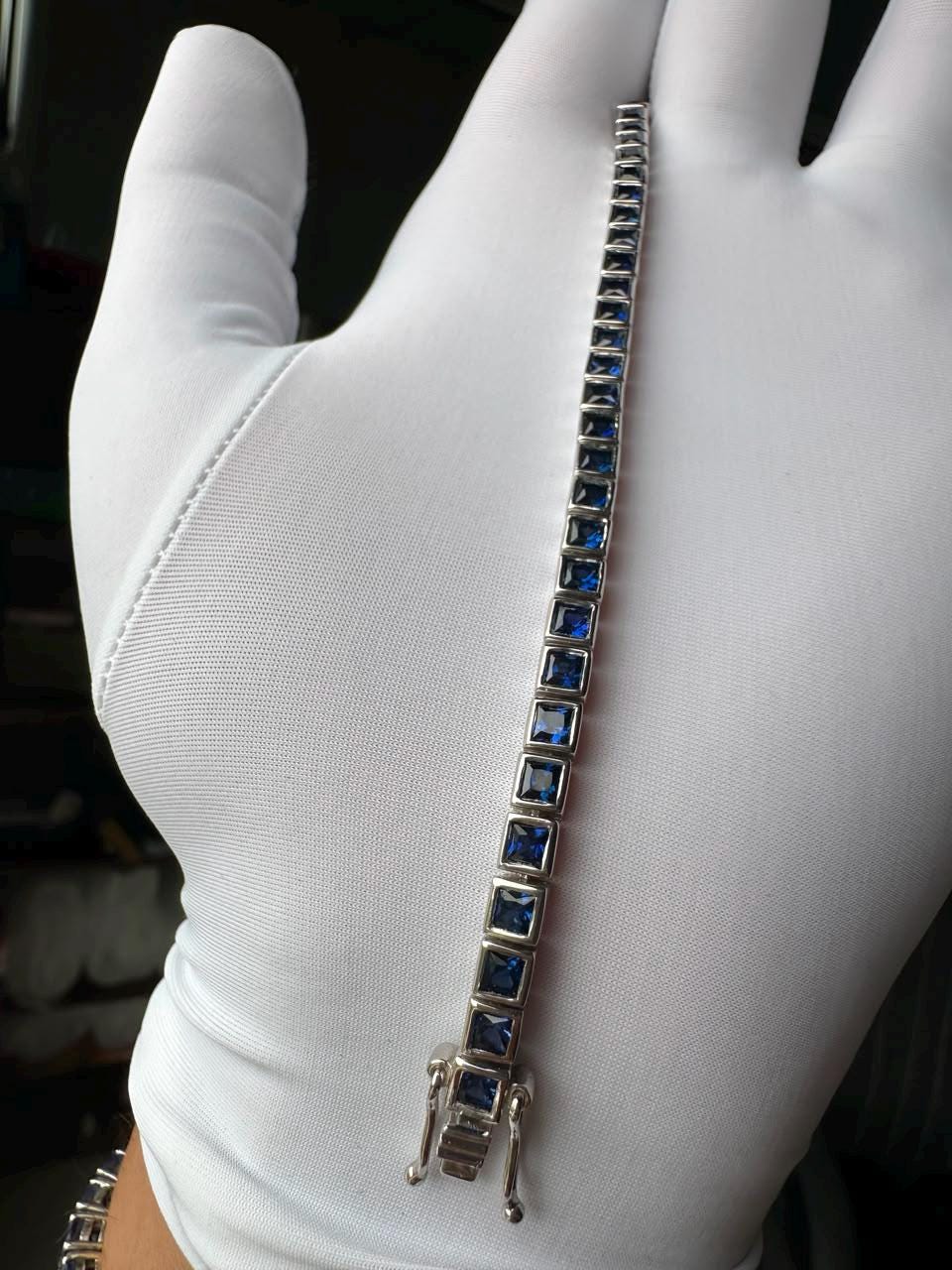 Lab Blue Sapphire Tennis Bracelet | 925 Sterling Silver, 12 CT Anniversary gift for him