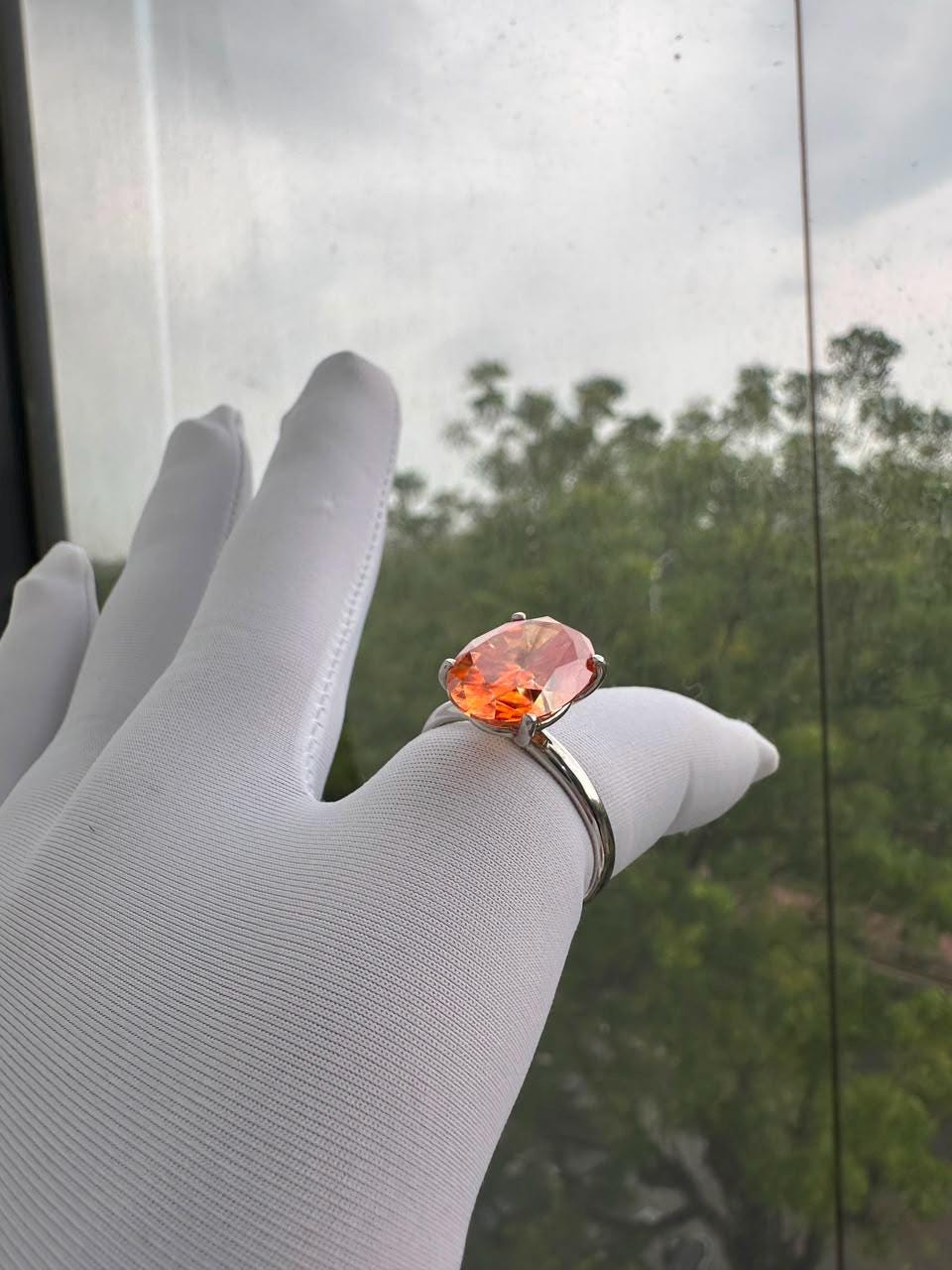 Fire Moissanite Engagement Ring | 14K White Gold | Luxury Cocktail Ring for her