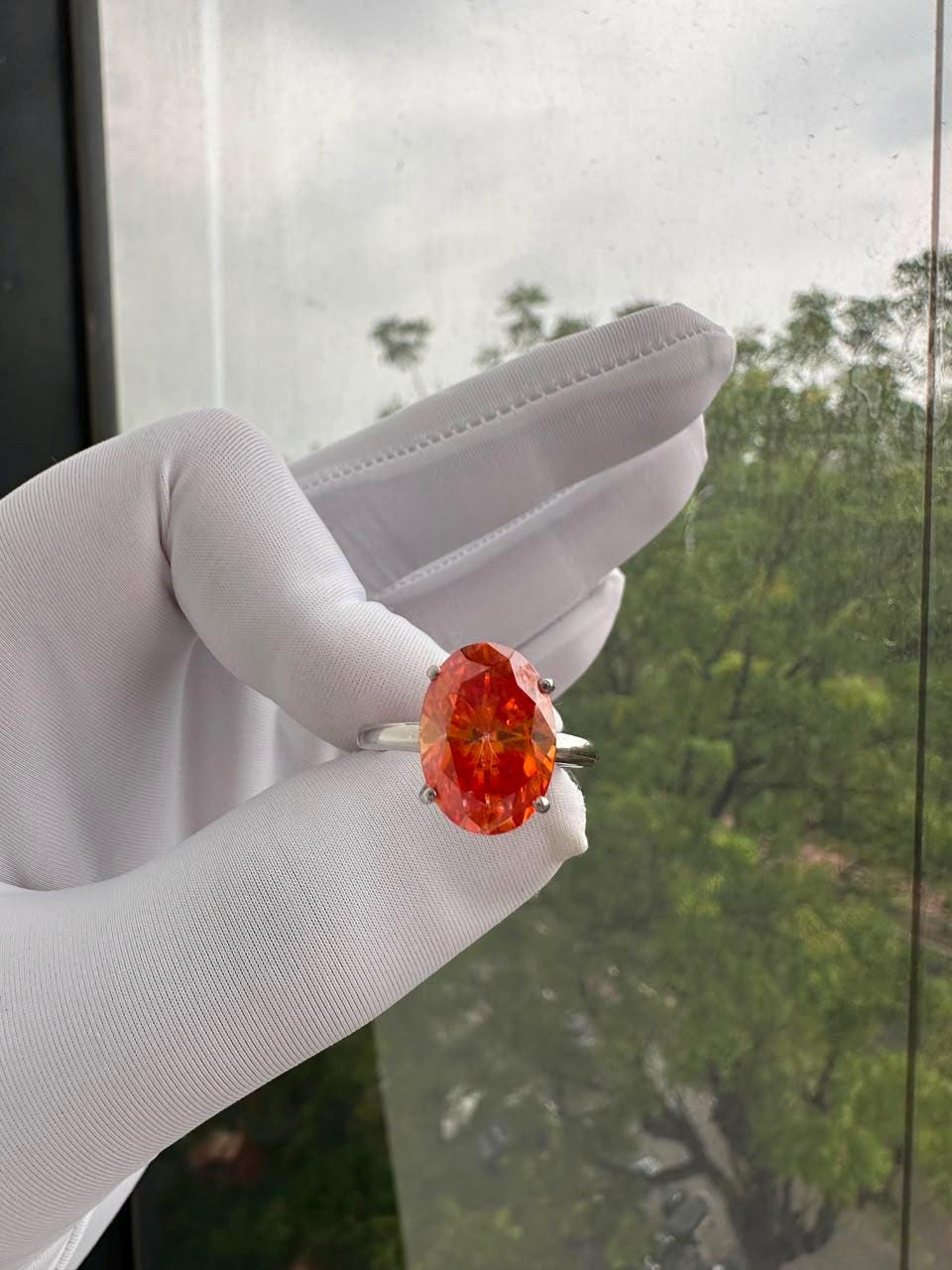 Fire Moissanite Engagement Ring | 14K White Gold | Luxury Cocktail Ring for her