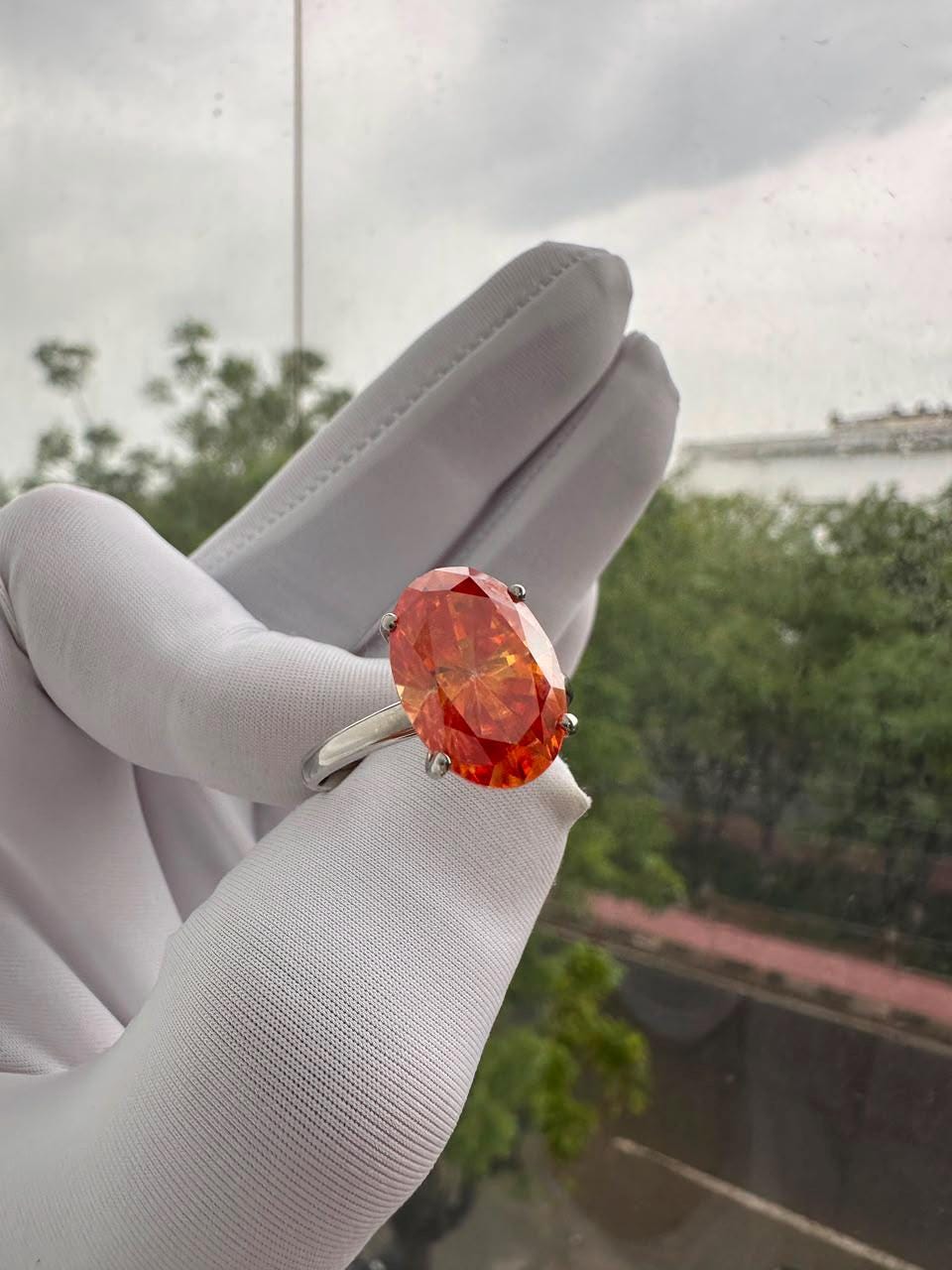Fire Moissanite Engagement Ring | 14K White Gold | Luxury Cocktail Ring for her