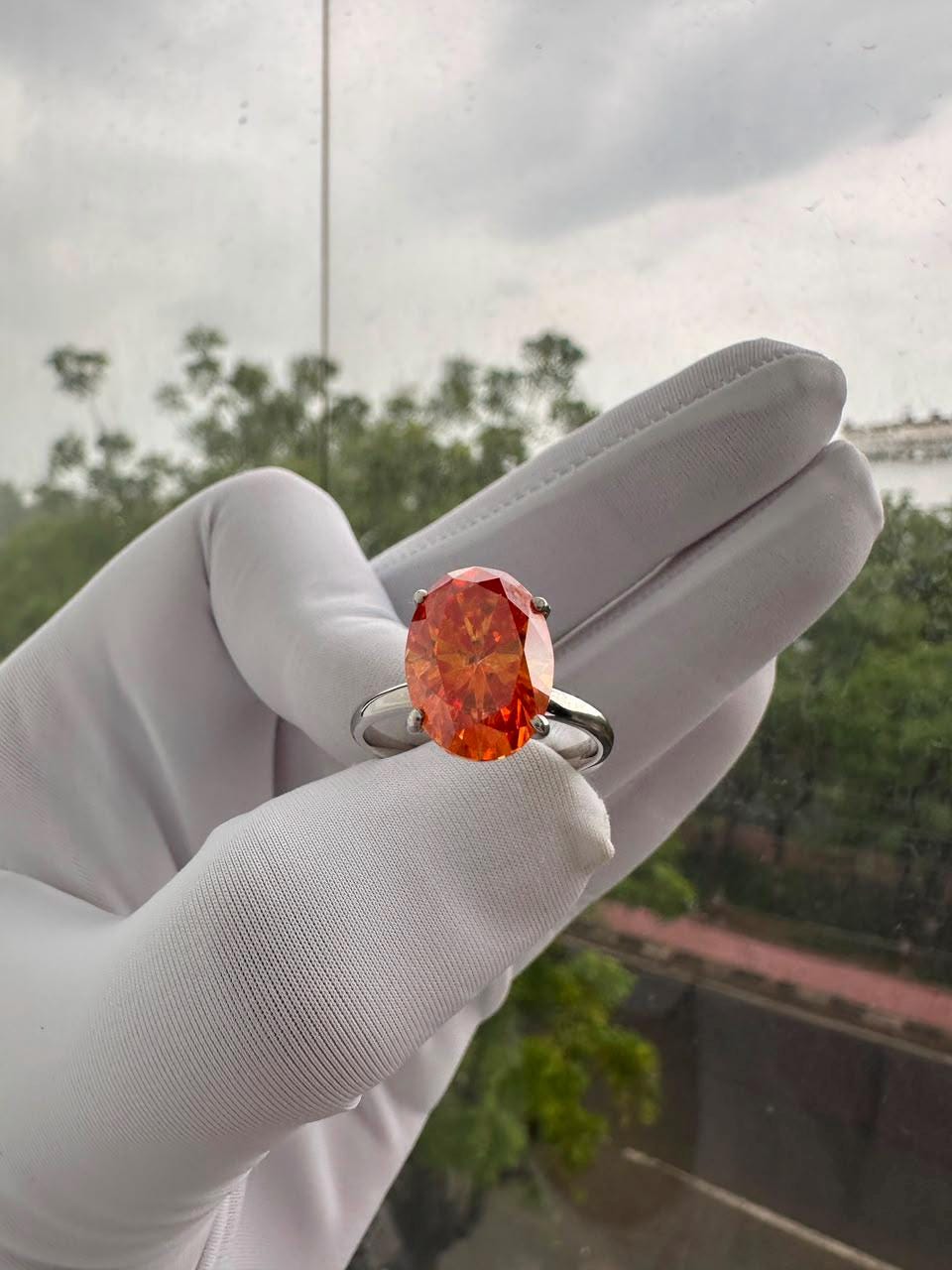 Fire Moissanite Engagement Ring | 14K White Gold | Luxury Cocktail Ring for her