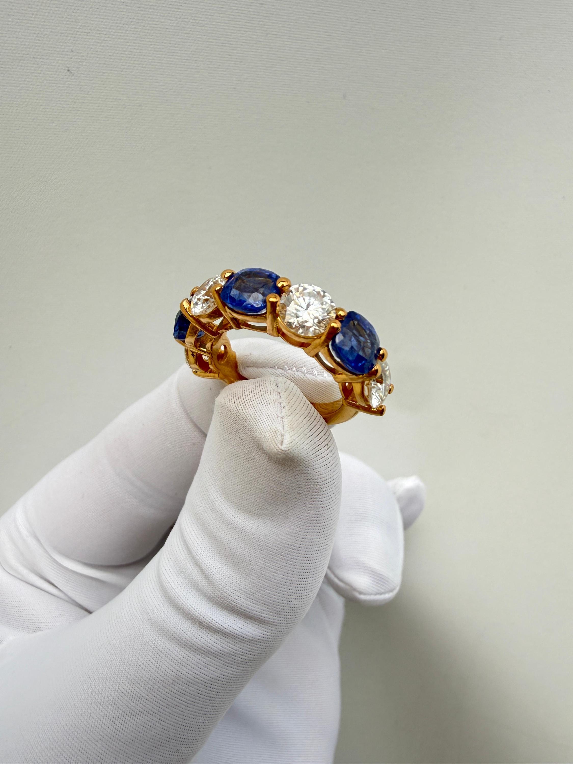 Cushion Sapphire Moissanite Band | 14K Gold Vermeil Ring | Anniversary Gift for Her