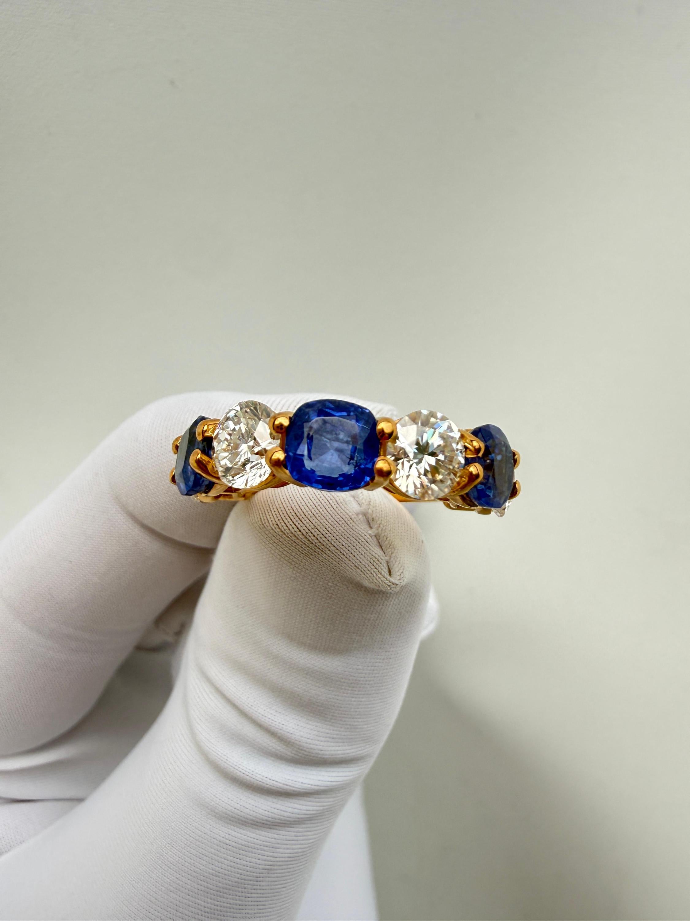 Cushion Sapphire Moissanite Band | 14K Gold Vermeil Ring | Anniversary Gift for Her