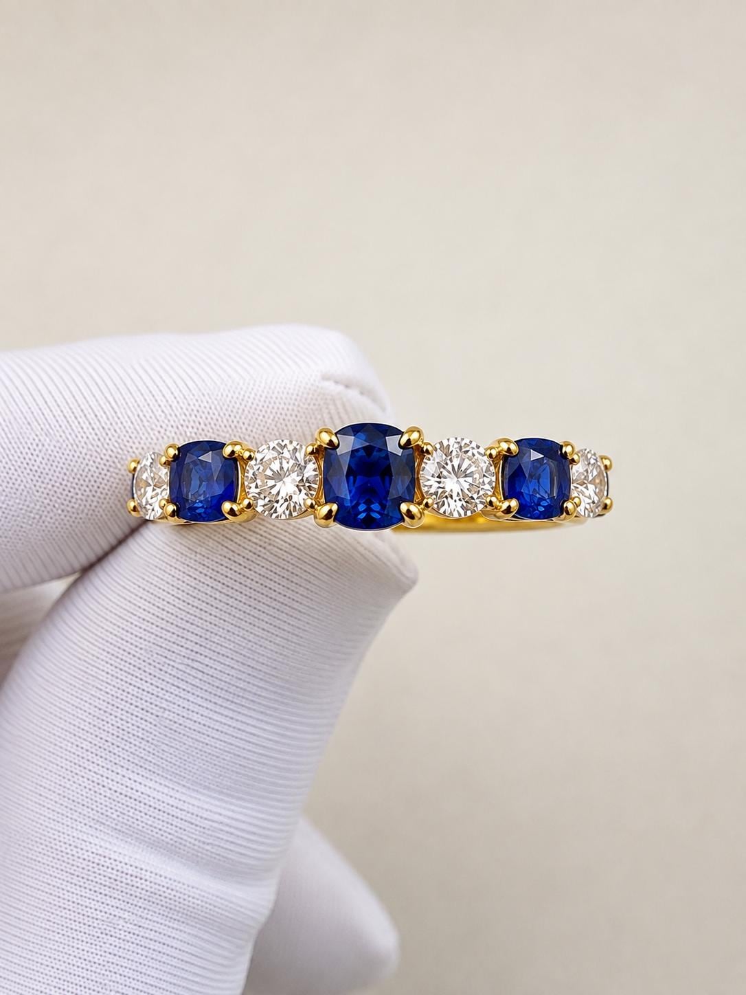 Cushion Sapphire Moissanite Band | 14K Gold Vermeil Ring | Anniversary Gift for Her