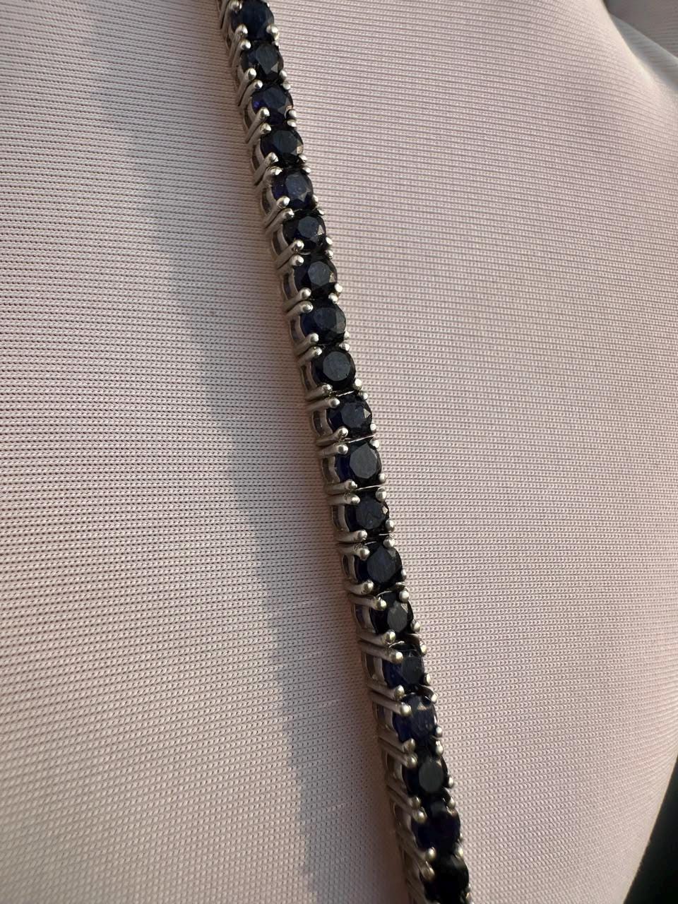 6 Carat Blue Sapphire Tennis Bracelet | 14K White Gold, Unisex Fine Jewelry
